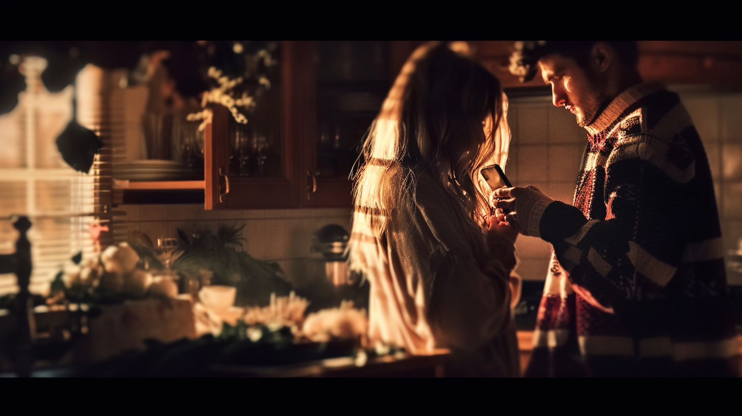 Couple in kitchen with warm light