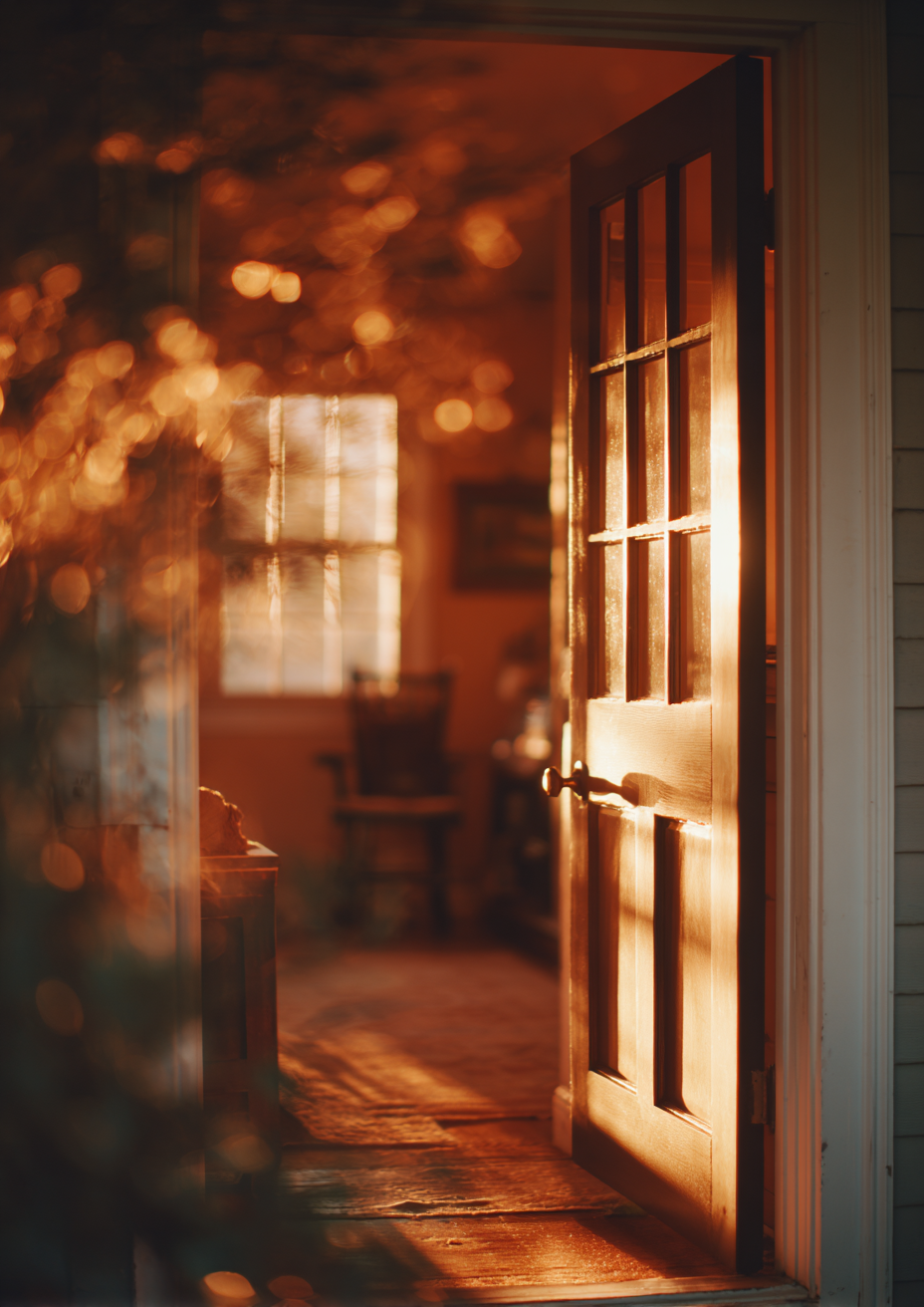 Coming home - open doorway with warm light