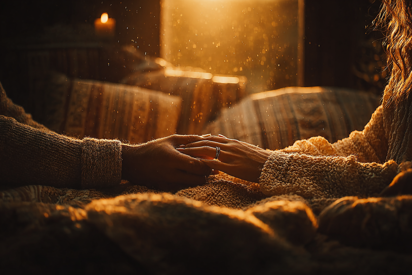 Hands holding each other with ring