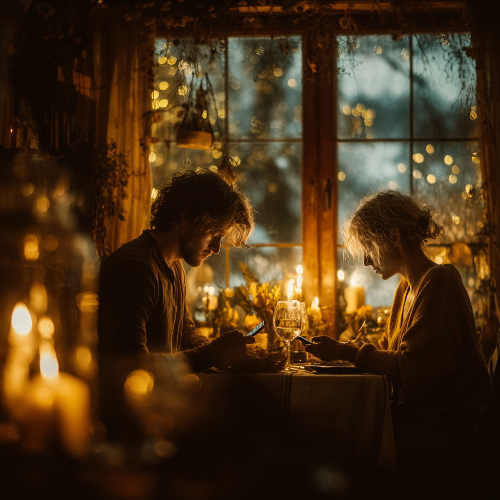 Couple at candlelit dinner